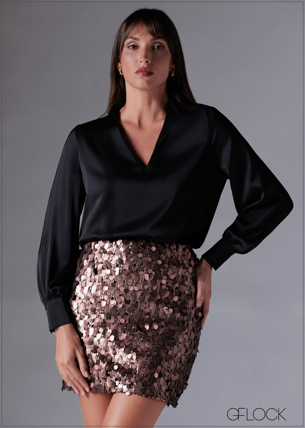 Puffed Sleeve V-Neck Top - 211225C