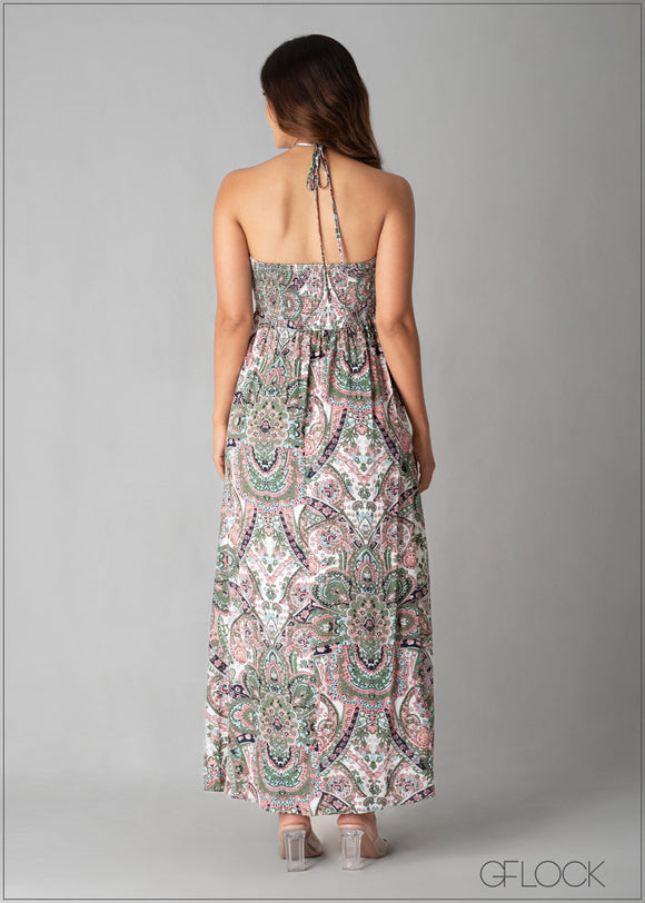 Scarf Print Halter Dress - 020523