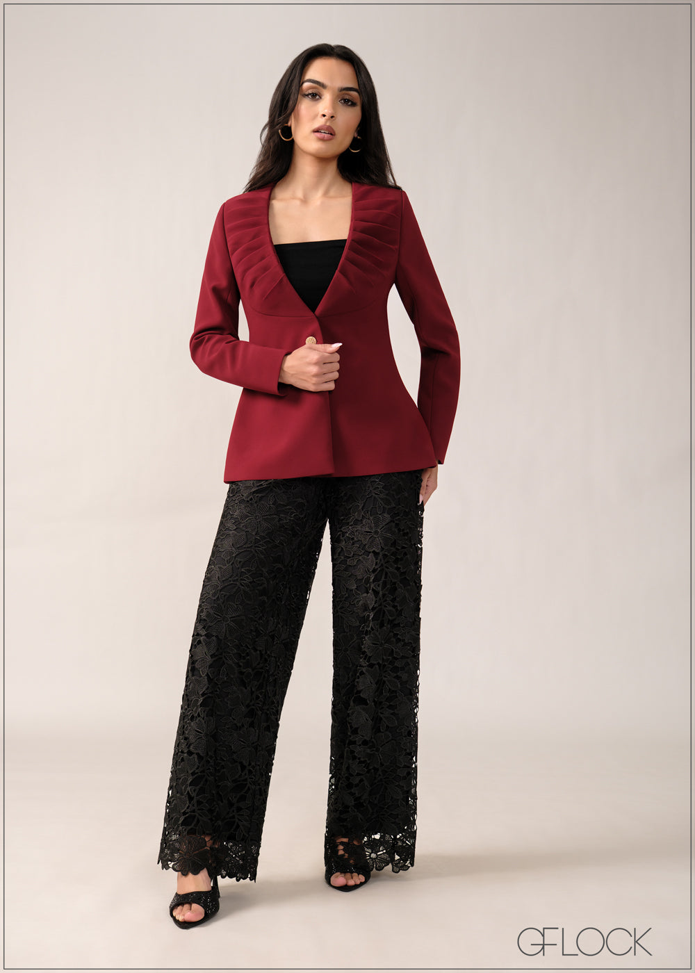 V-Neck Pleat Detail Blazer - 261225E