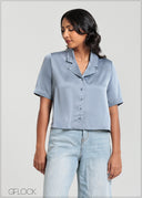Short Sleeve Lapel Shirt Collar Top - 140725