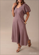 Puff Sleeve Midi Dress - 290726