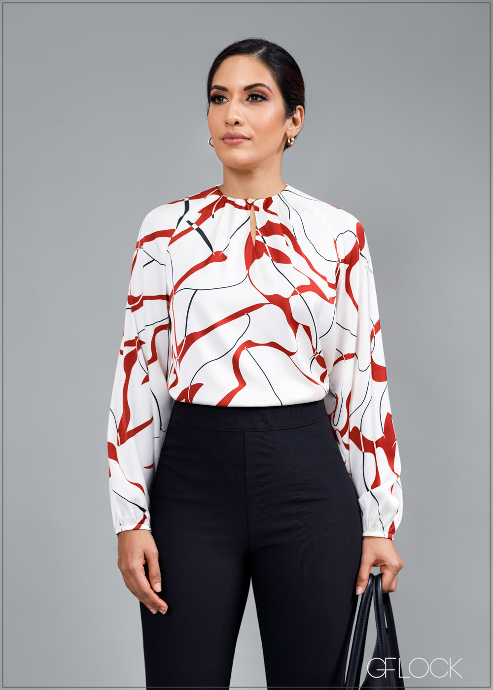 Printed Blouse With Keyhole Detail - 260224