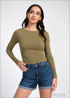 Boat Neck Long Sleeve Rib Top - 240325