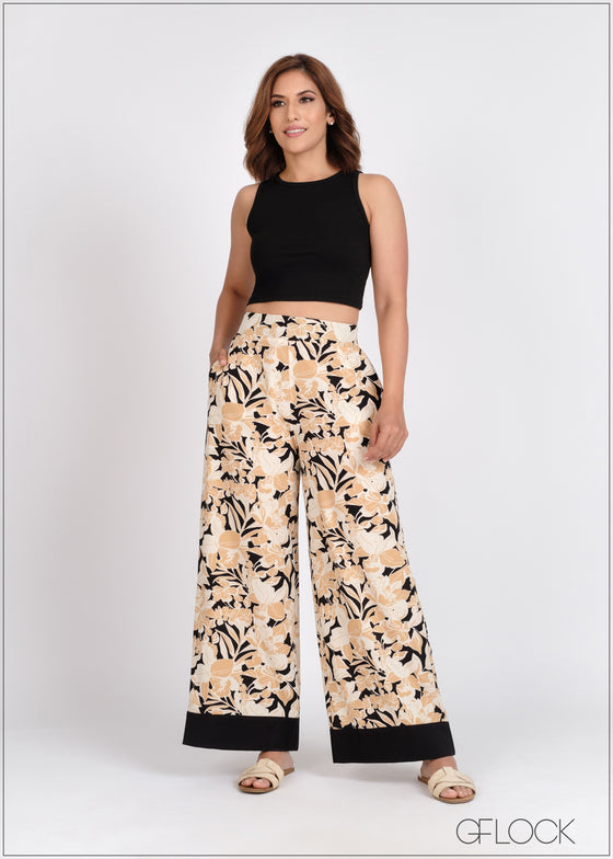 Contrast Hem Detail Wide Leg Pant - 310524