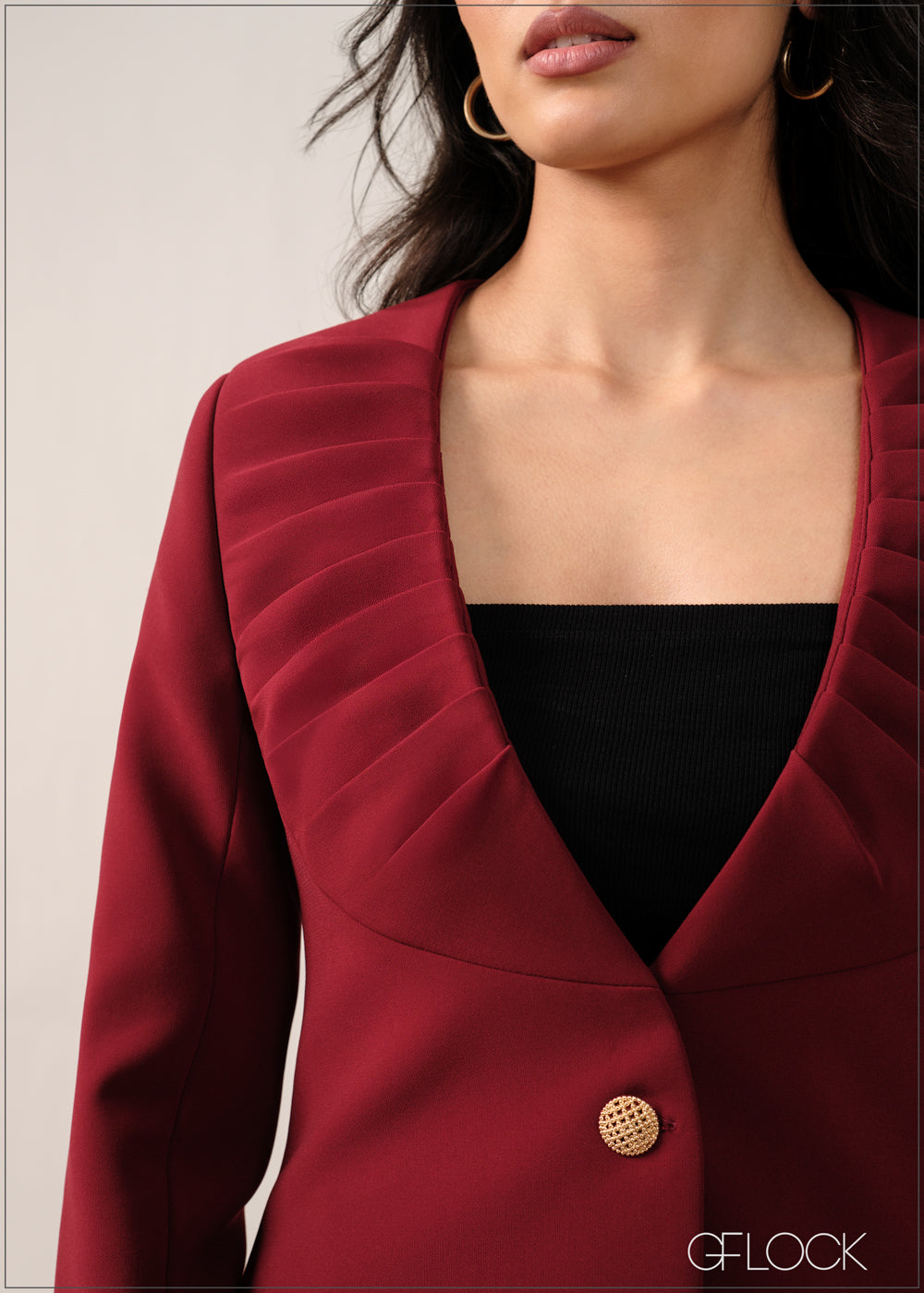 V-Neck Pleat Detail Blazer - 261225E