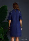 100% Genuine Linen Embroidered Shift Dress - 080124