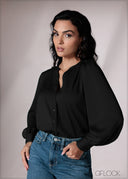 Tunic Collar Long Sleeve Top - 151026