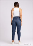 Mid Wash Ripped Mom Jean - 071122