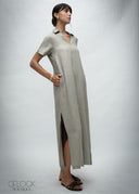 V-Neck Collared Maxi Dress - 030426