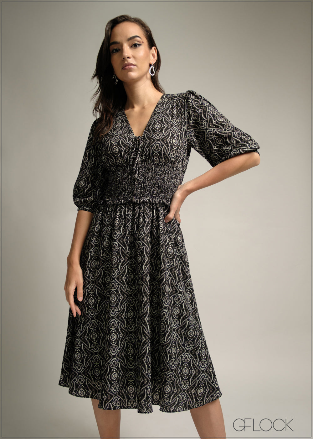 Smock Detail Midi Dress - 220825