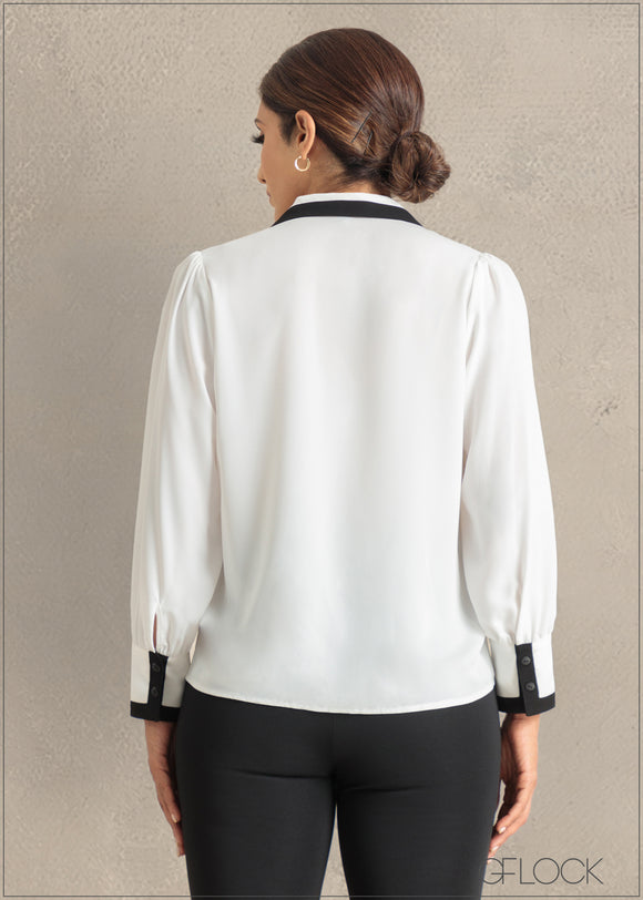 Top With Contrast Lapel Collar - 241123