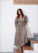 V-Neck Printed Dress - 280826