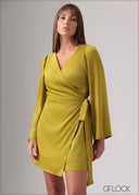 Flare Sleeved Wrap Mini Dress - 120125