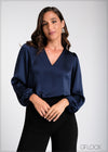 Puff Sleeve V-Neck Shirt - 100225