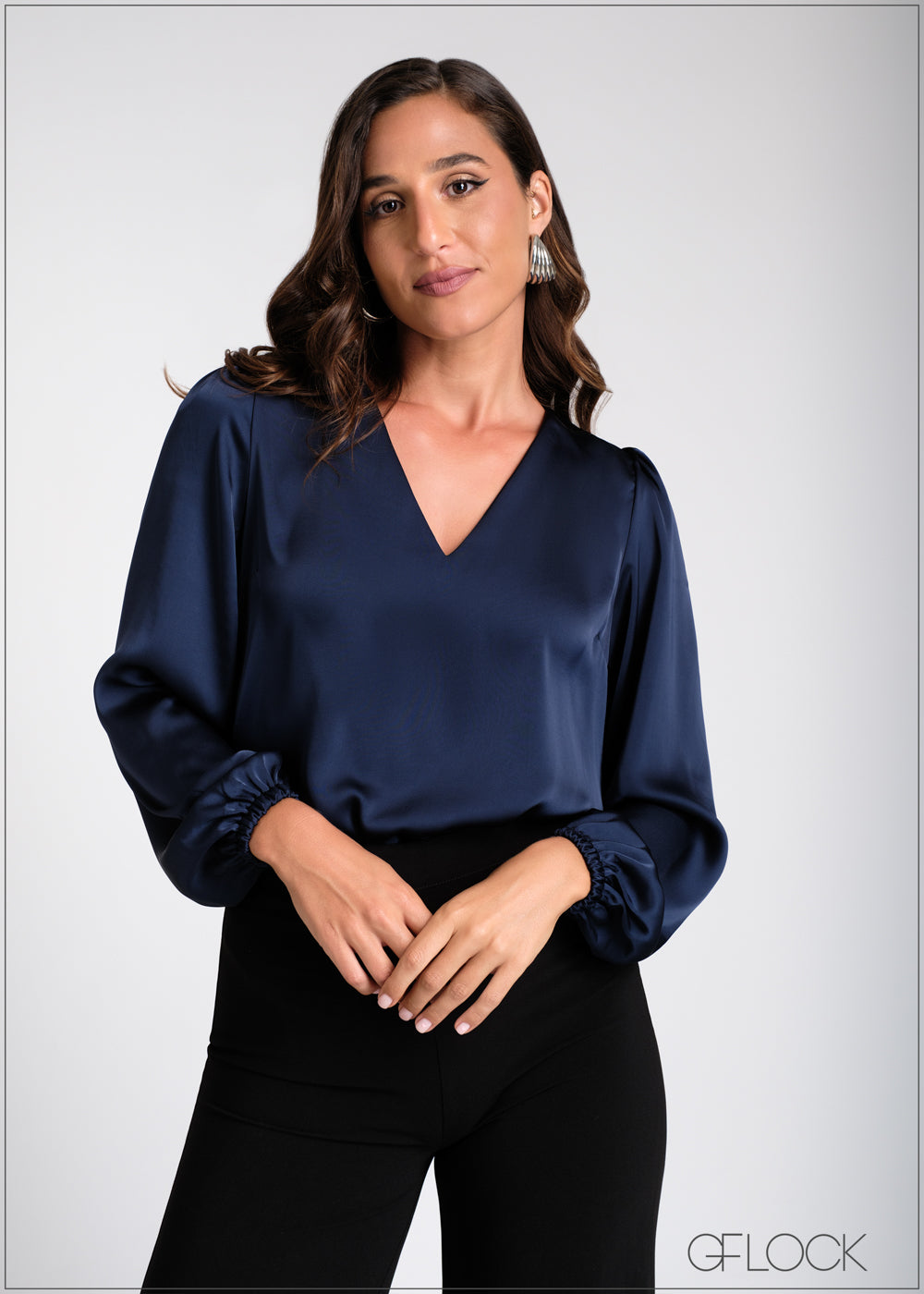 Puff Sleeve V-Neck Shirt - 100225