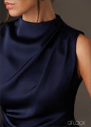 High neck pleat detailed satin top