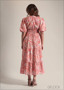 100% Premium Cotton Puff Sleeve Dress - 250825