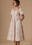 Printed Puff Sleeve Dress - 140926