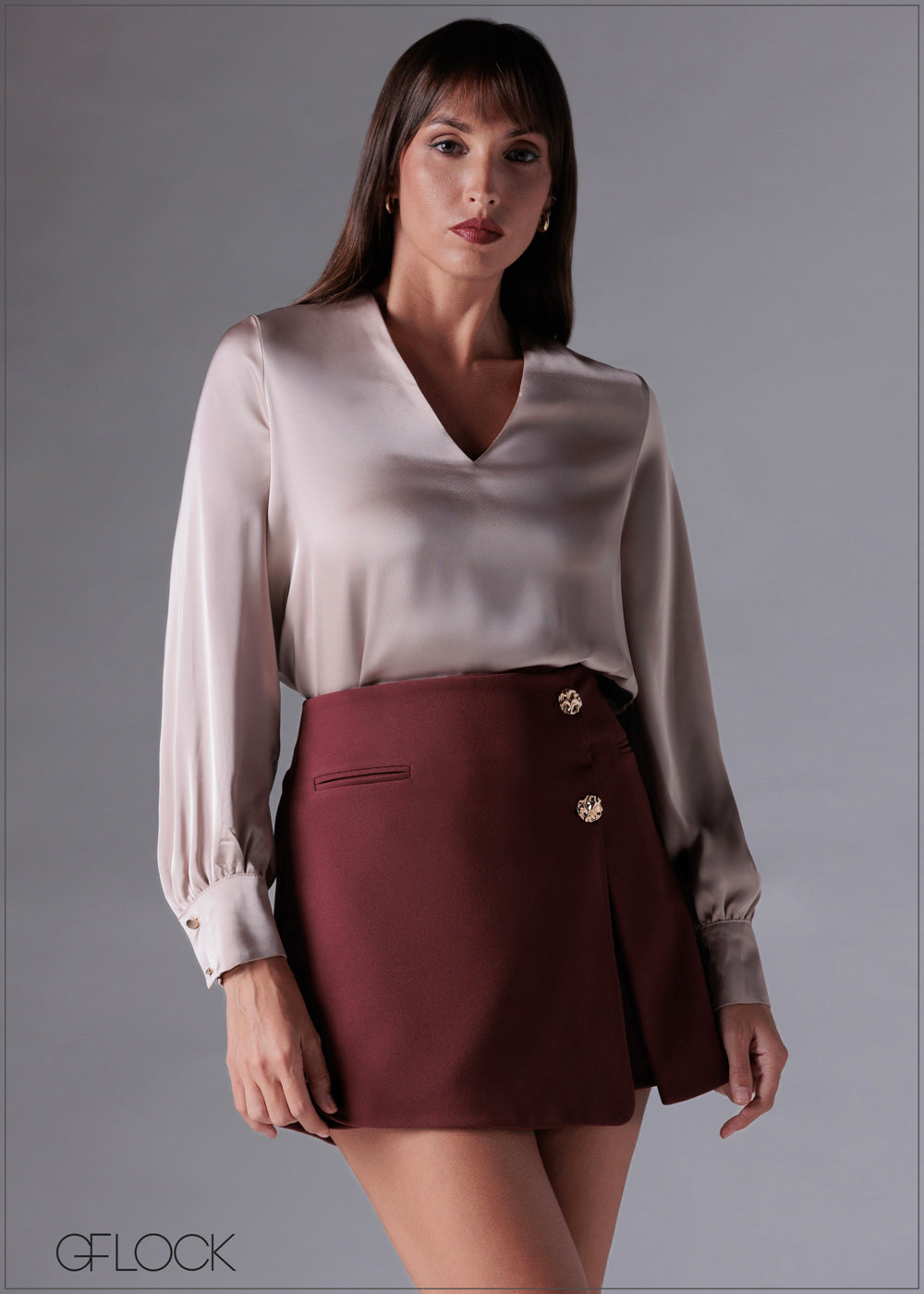 Puffed Sleeve V-Neck Top - 211225C