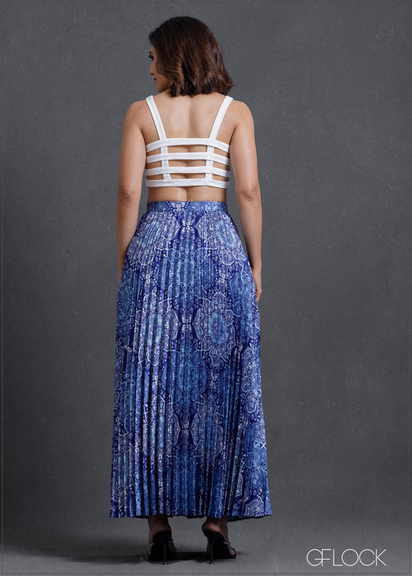 High Waisted Pleated Printed Midi Skirt - 230224