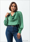 Bishop Sleeved Cowl Neck Top - 160625