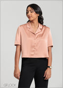 Short Sleeve Lapel Shirt Collar Top - 140725