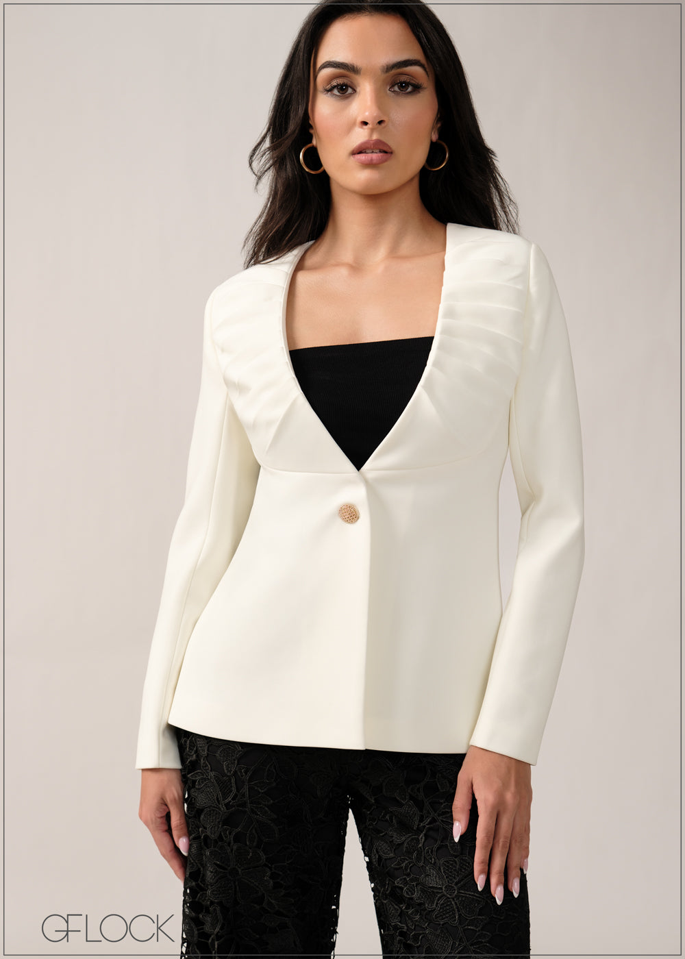 V-Neck Pleat Detail Blazer - 261225E