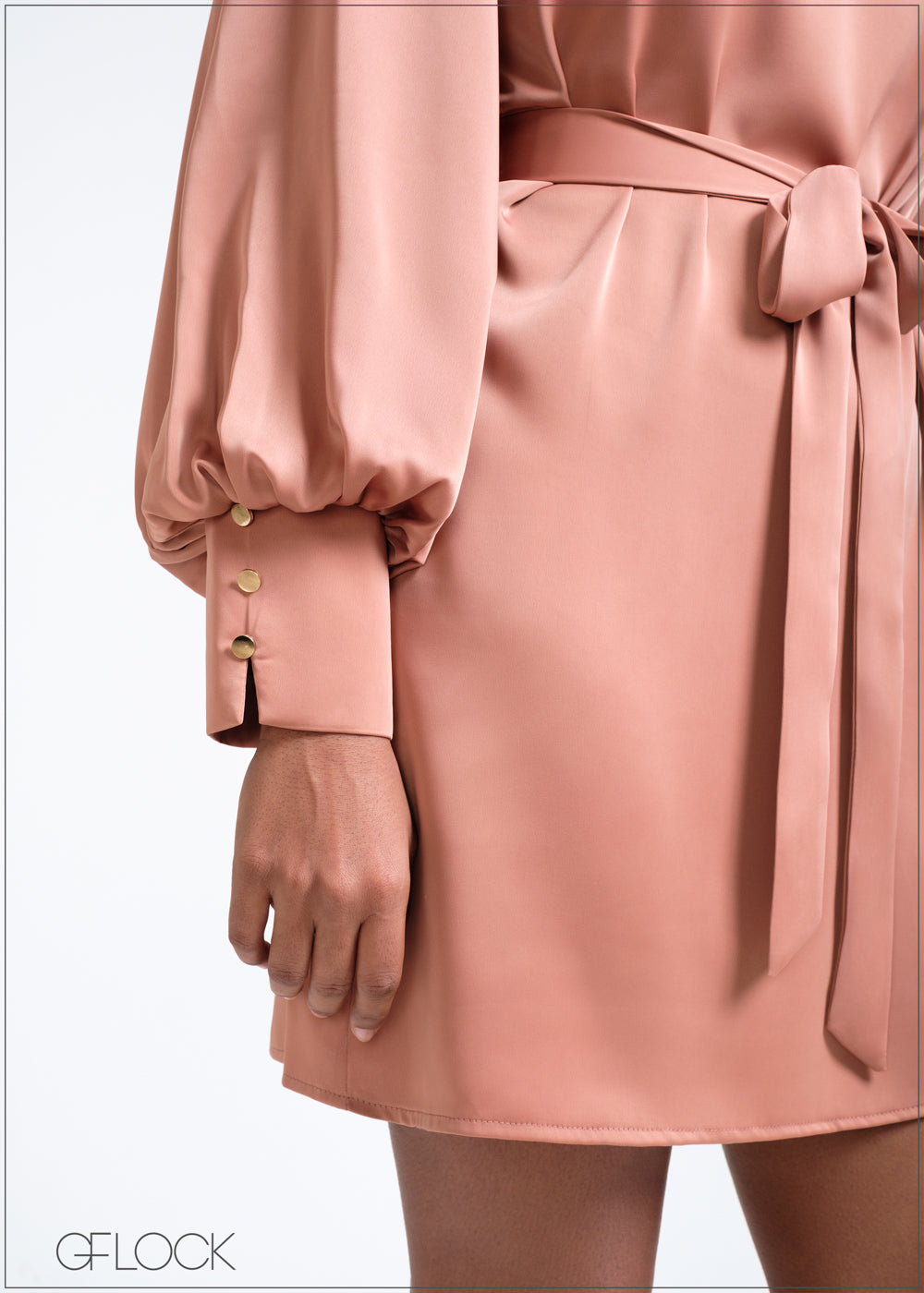 Bishop Sleeved Tie-Up Detailed Satin Dress - 260525