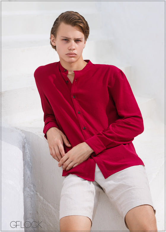 Chinese Collar Long Sleeve Shirt - 200224