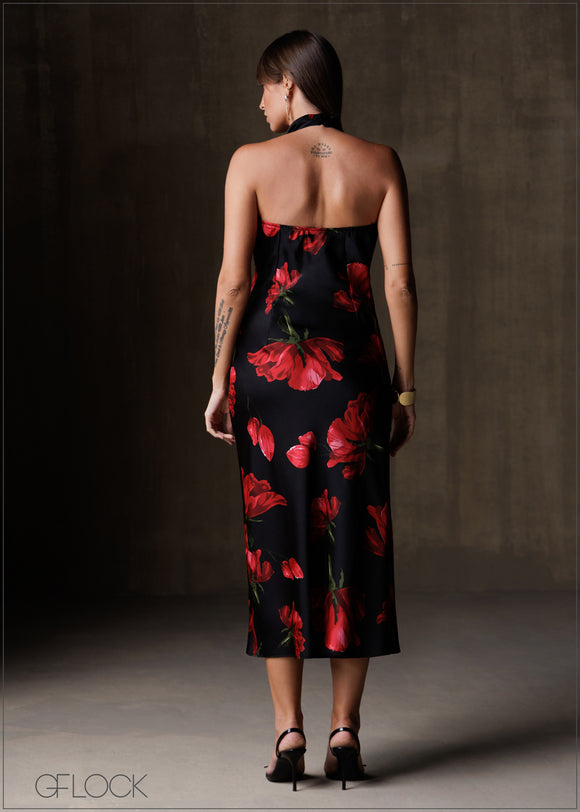 Printed Cowl Neck Midi Dress - 191225