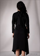 Long Sleeve Asymmetric Midi Dress - 151026