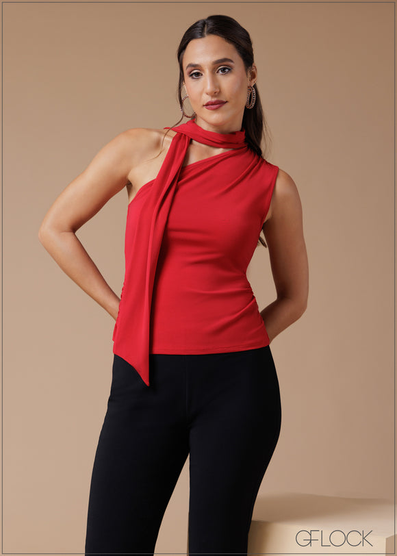 One Shoulder Mock Neck Top - 061224