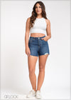 High Waisted Denim Ripped Short - 121024