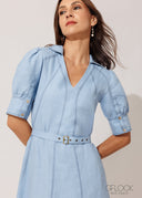 Puff Sleeve Linen Maxi Dress - 120826
