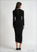 Long Sleeve Side Ruche Dress - 201224