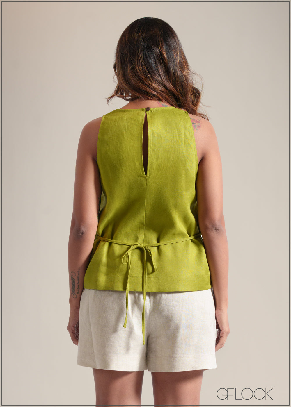 High Neck Linen Top - 250825