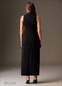 Sleeveless satin lapel collar detailed blazer maxi dress