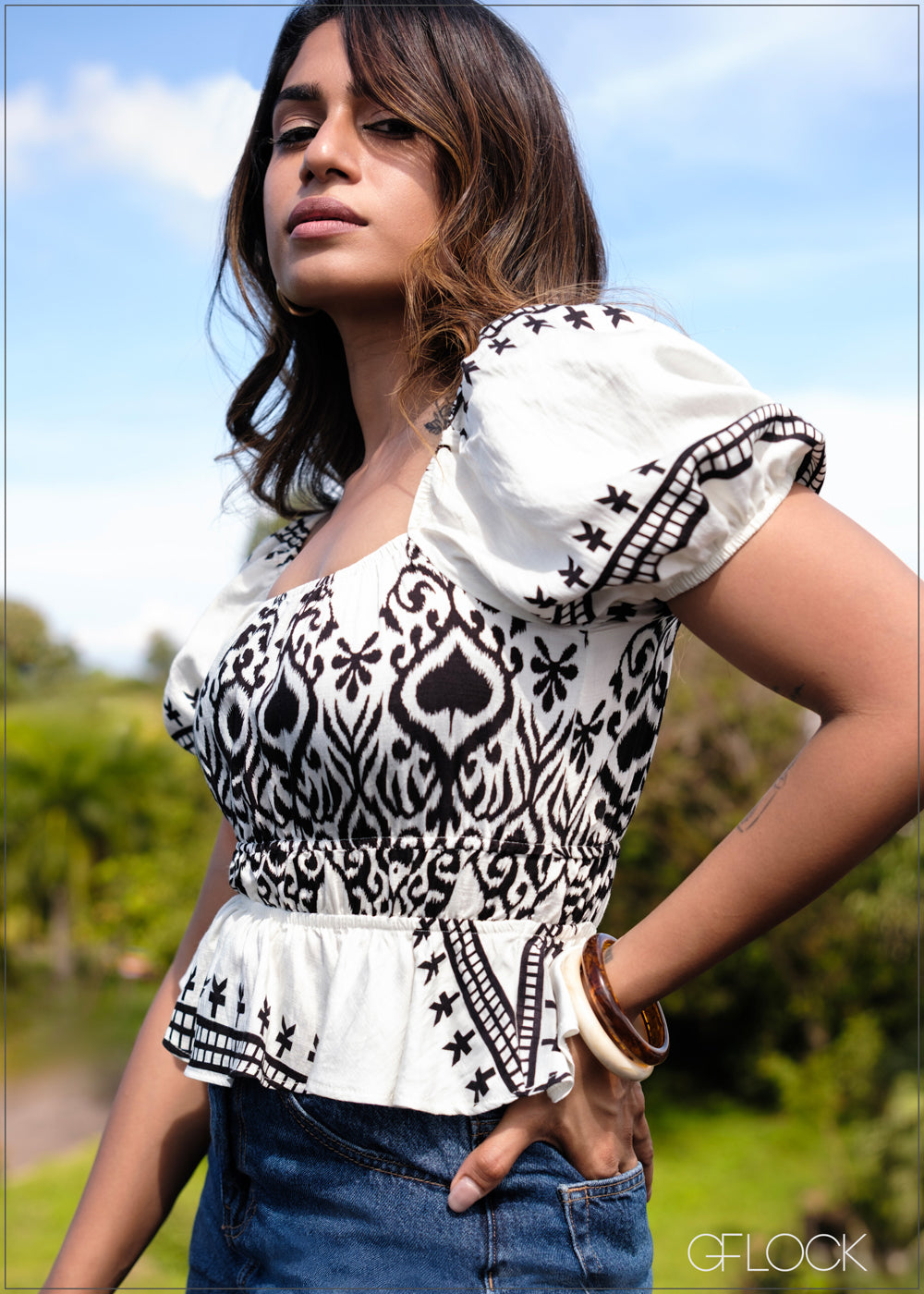 Puff Sleeve Peplum Top - 171025