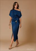 Knot Detail Cold Shoulder Dress - 140826