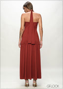 Strap Detailed Ruched Maxi Dress - 090226