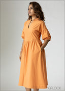 Puff Sleeve Cotton Dress - 201026