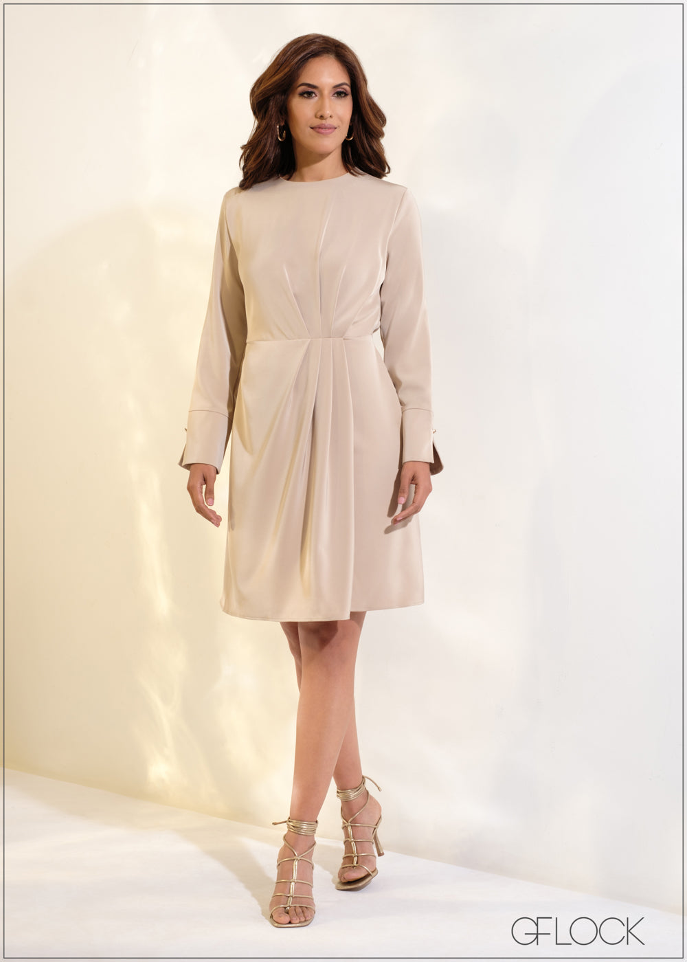 Long Sleeve Side Pleated Detailed Dress - 150524
