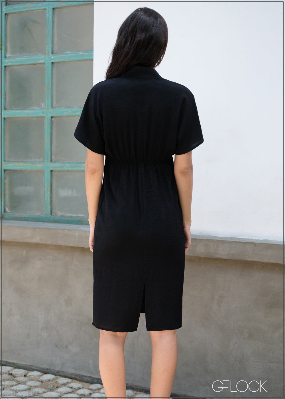 Batwing Sleeve Pleated Dress - 040425