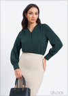 V-Neck Long Sleeve Top - 030225