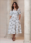Pleated Detail Printed Dress - 201025
