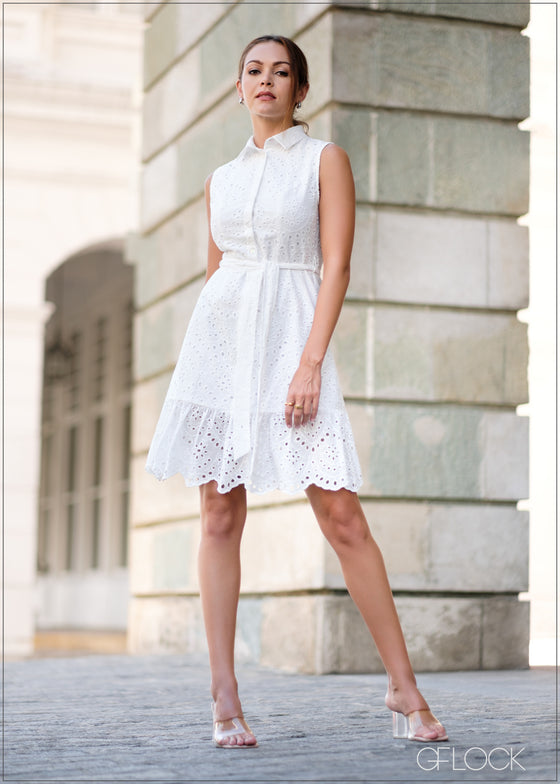 Collared Embroidery Mini Dress - 010124