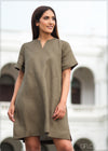 Notch Neck Linen Dress  - 040823