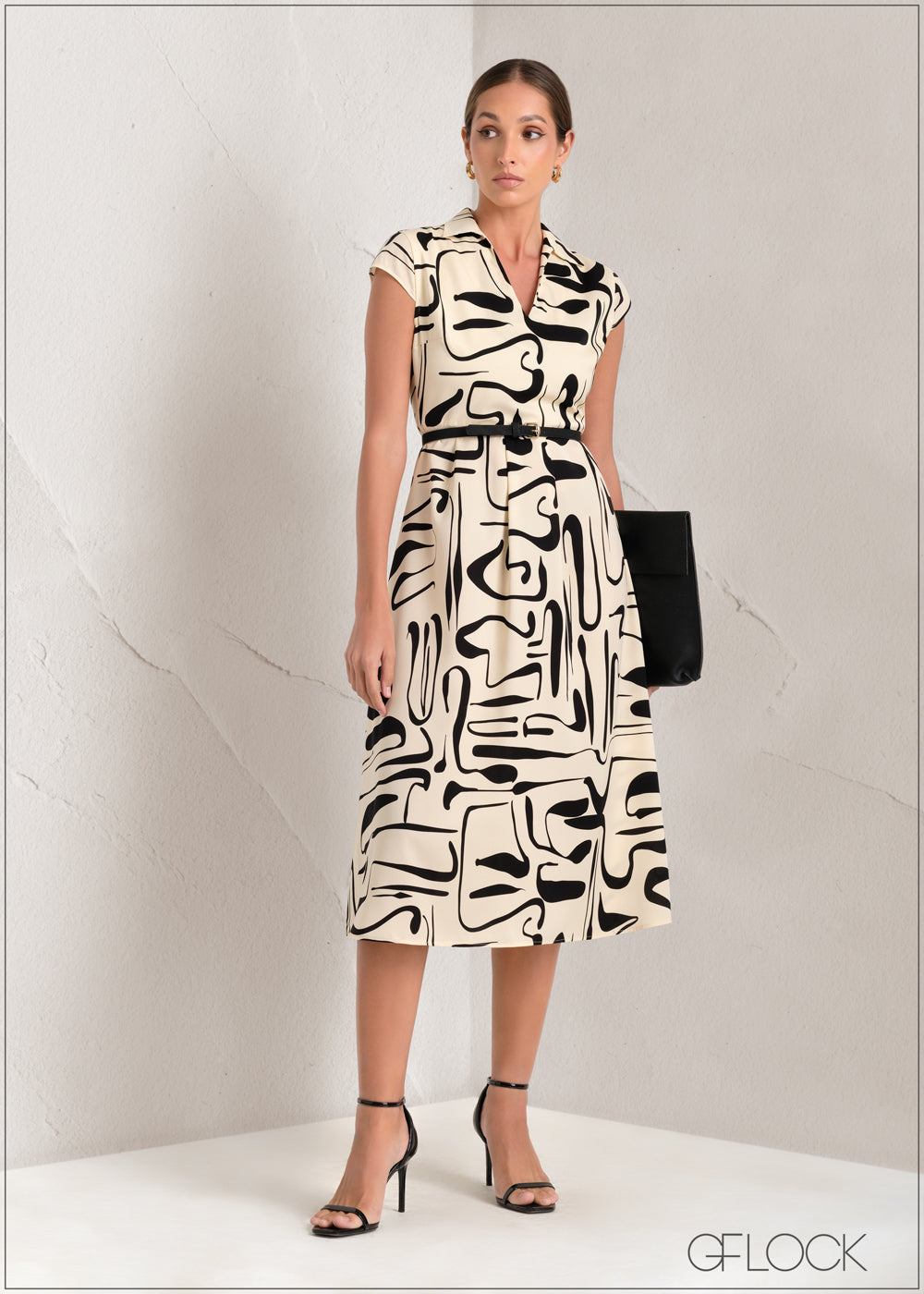 Printed Midi Dress With Pleats - 061223