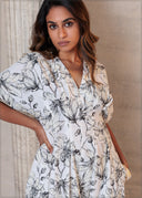 Pleated Detail Printed Dress - 201025