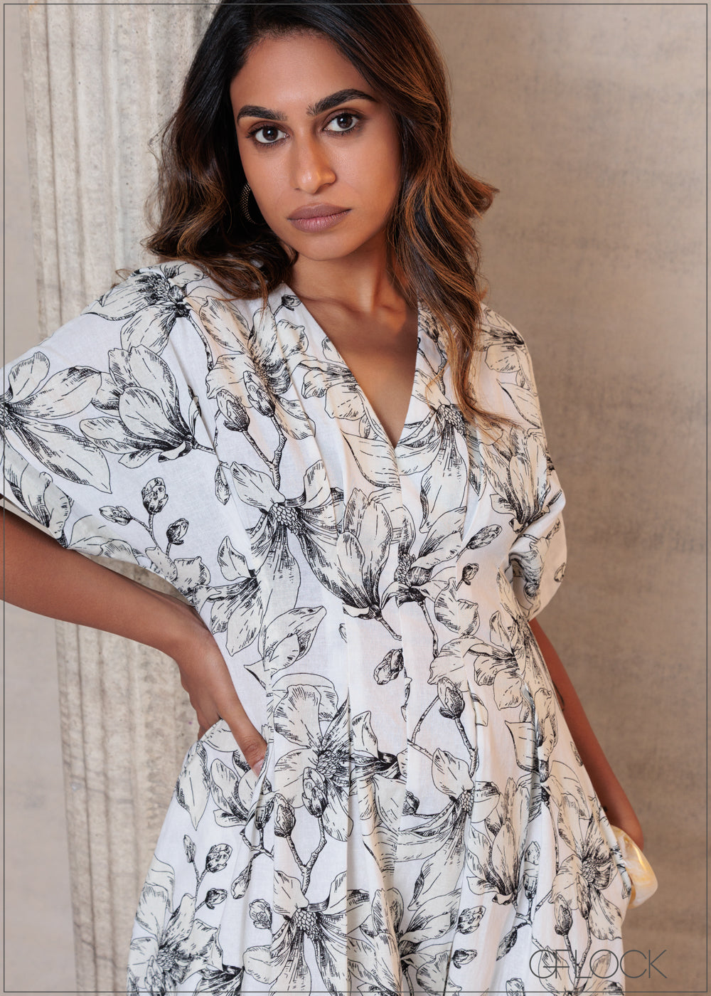 Pleated Detail Printed Dress - 201025